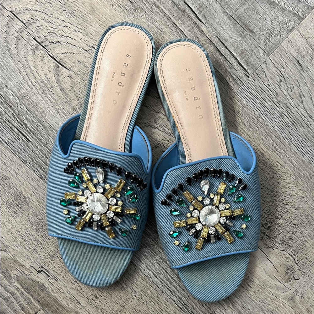 Sandro Embellished Blue Mules